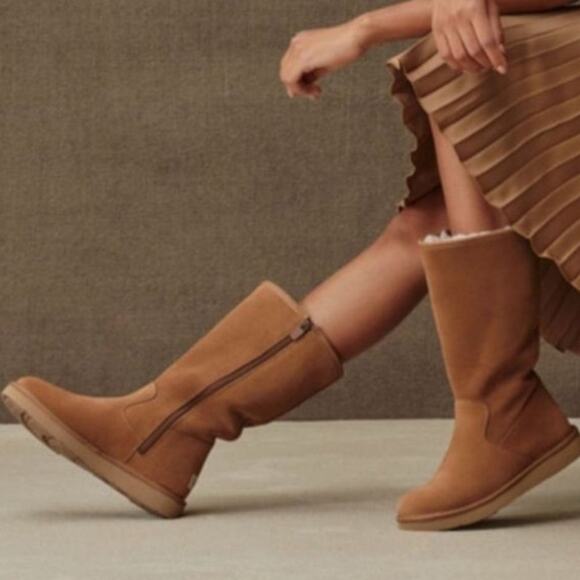 Ugg Australia Alber boots tall full zip brown suede sheepskin winter fall boot 9 - Picture 1 of 15